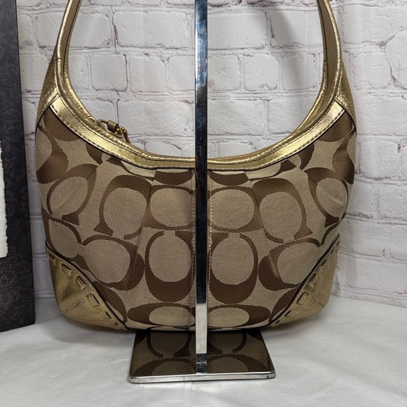 Coach Ergo Signature Jacquard Pleated Brown Canvas Hobo Metallic C0882-12227 - Picture 6 of 16